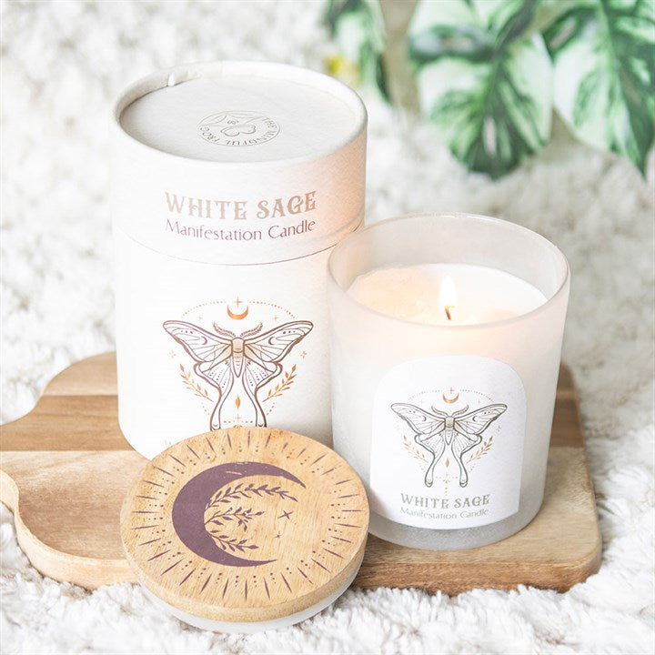 Luna Moth Manifestation Candle with Clear Quartz Crystals